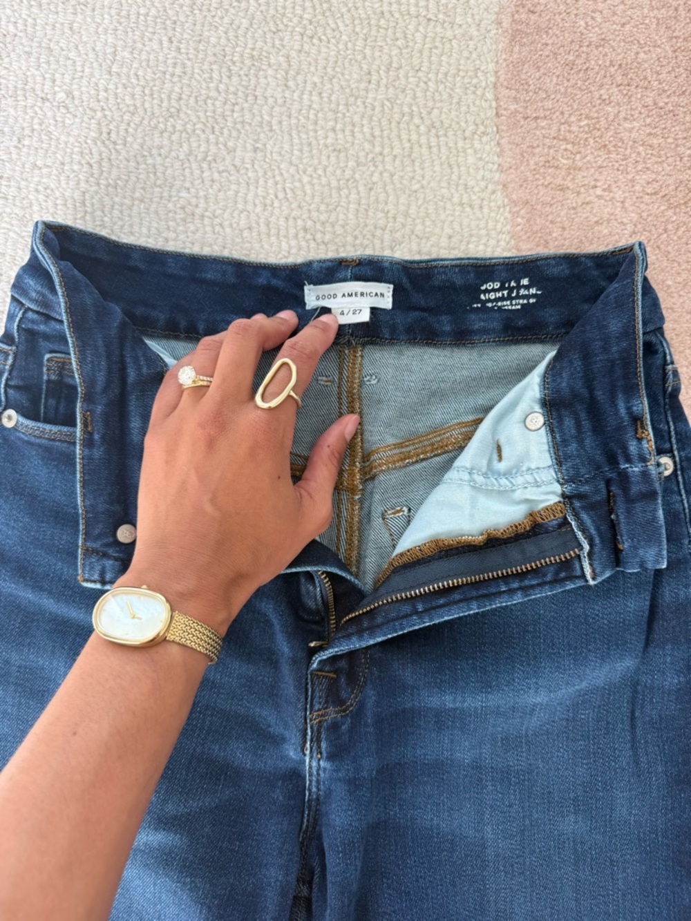 Good American Dark Blue Straight-Leg Jeans - Picture 3 of 4